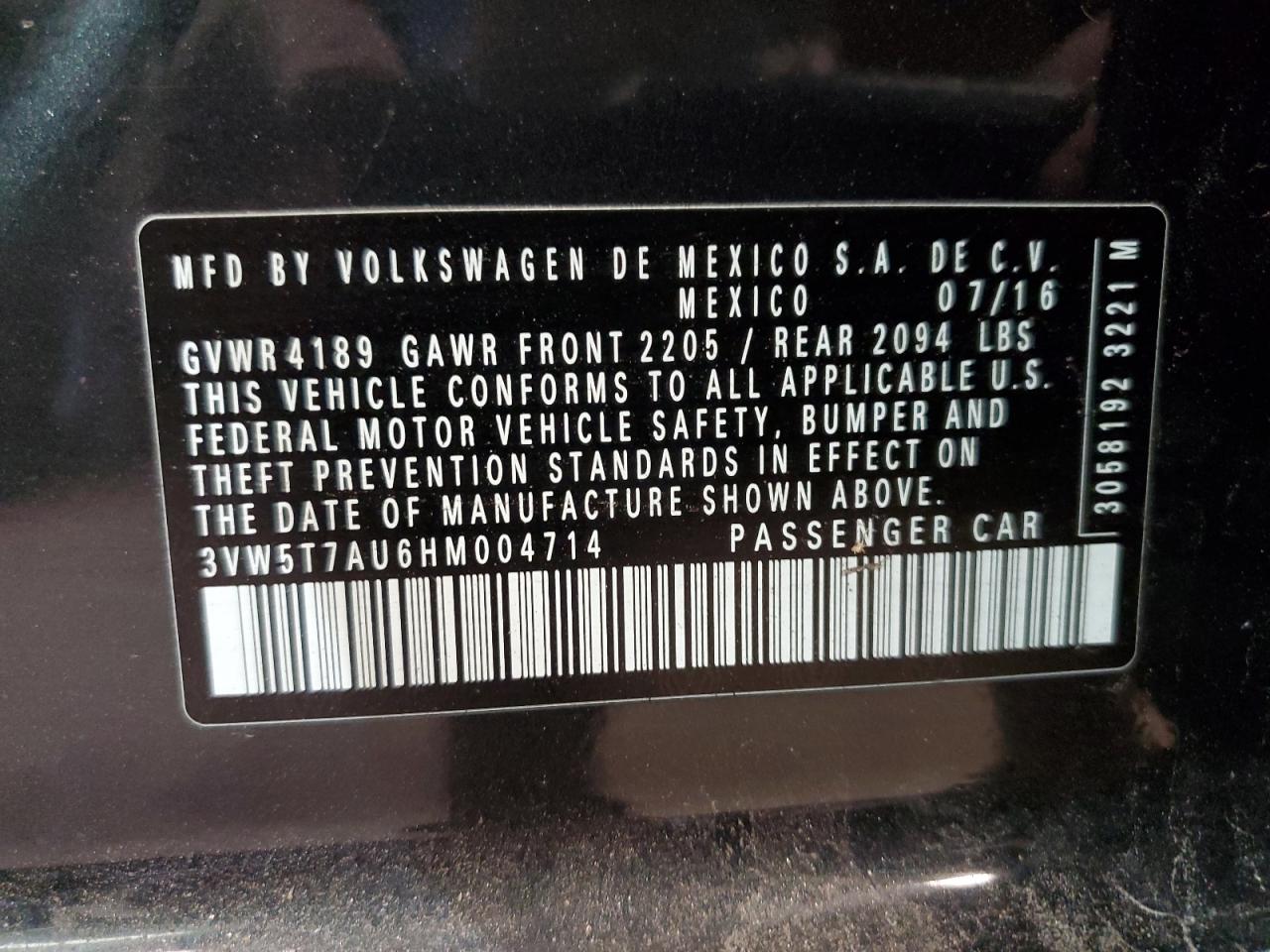2017 Volkswagen GTI VIN 3VW5T7AU6HM004714 Copart auction photo, undercarriage / minor dent/scratches damage thumbnail 12