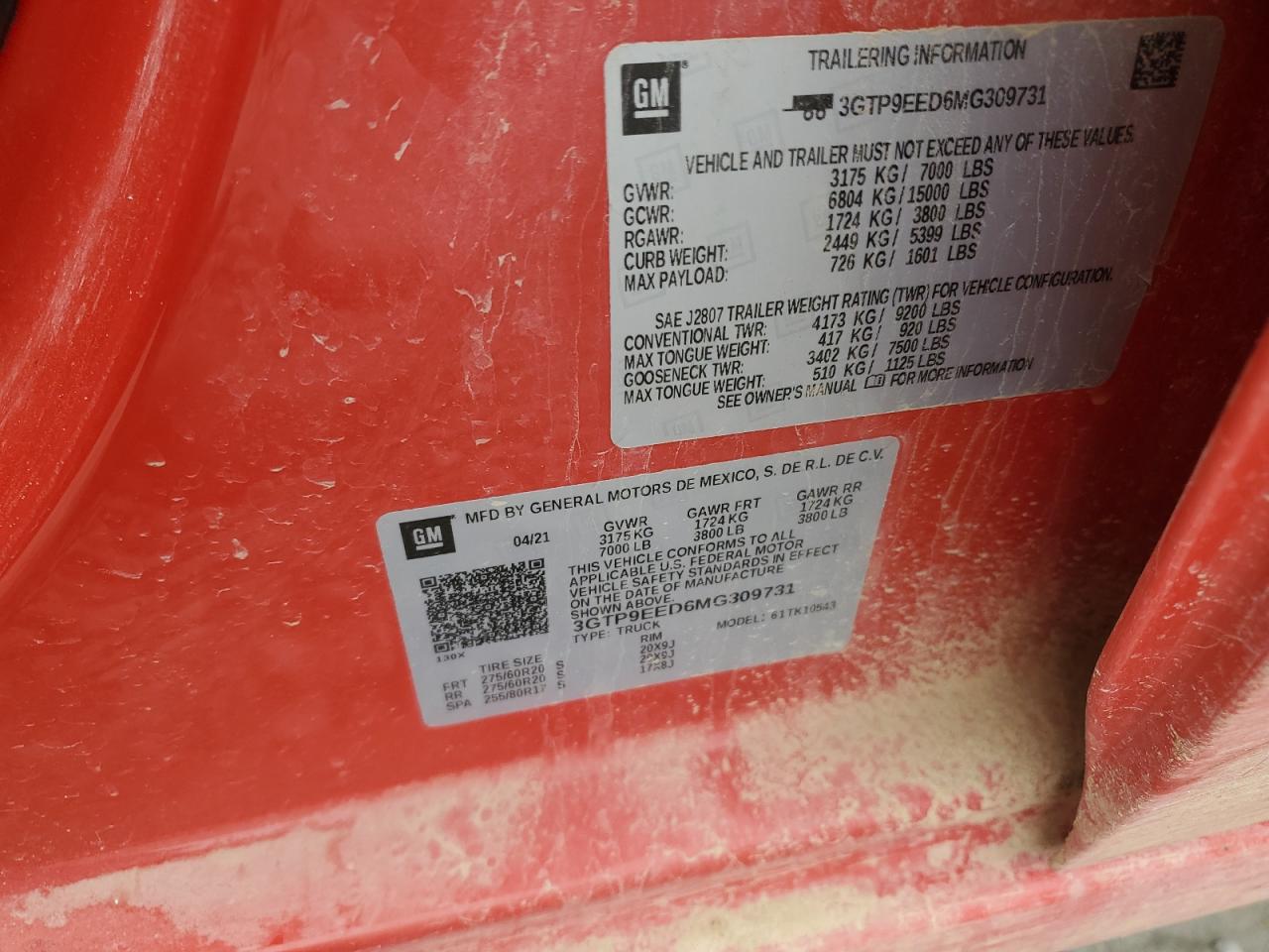 2021 GMC Sierra VIN 3GTP9EED6MG309731 Copart auction photo, all over damage thumbnail 12