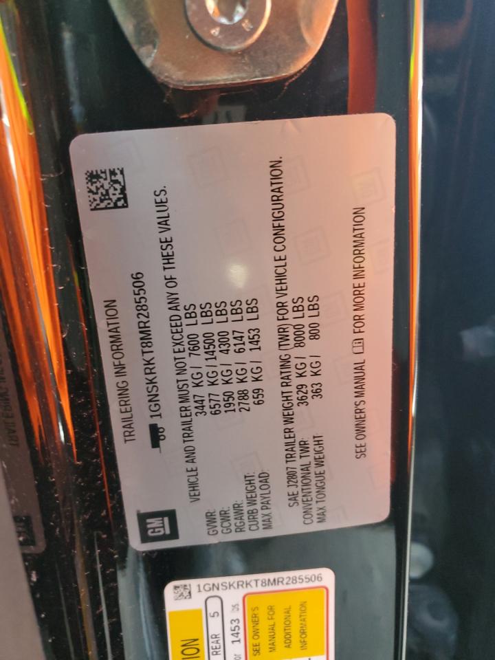 2021 Chevrolet Tahoe VIN 1GNSKRKT8MR285506 Copart auction photo, front end damage thumbnail 14