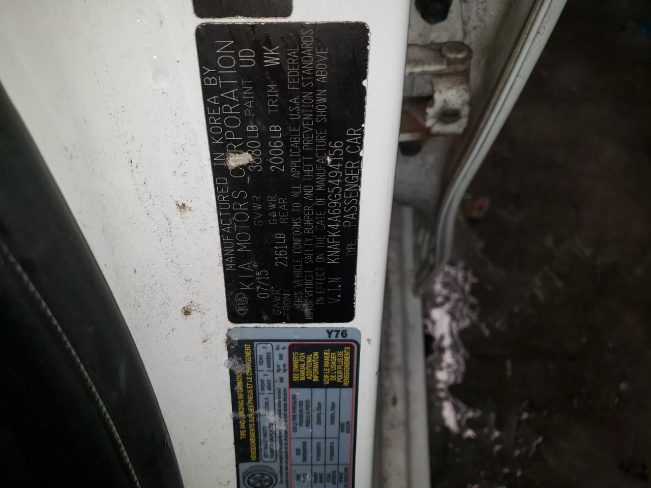 2016 KIA Forte VIN KNAFK4A69G5484156 Copart auction photo, front end / side damage thumbnail 12