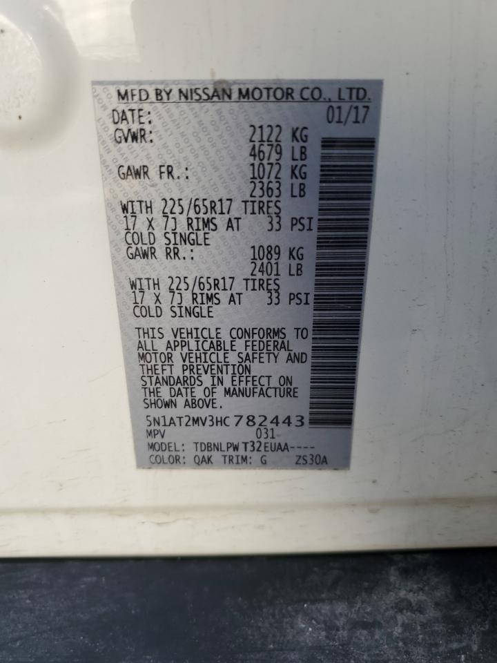 2017 Nissan Rogue VIN 5N1AT2MV3HC782443 Copart auction photo, all over damage thumbnail 13