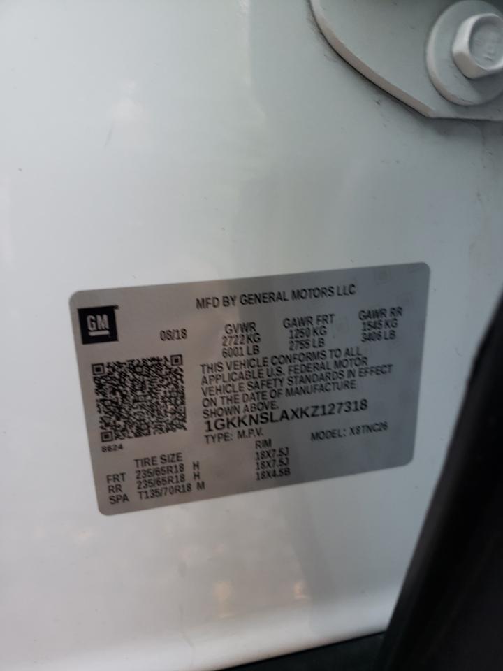 2019 GMC Acadia VIN 1GKKNSLAXKZ127318 Copart auction photo, front end damage thumbnail 14
