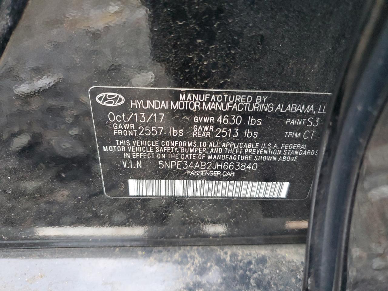 2018 Hyundai Sonata VIN 5NPE34AB2JH663840 Copart auction photo, front end / side damage thumbnail 12