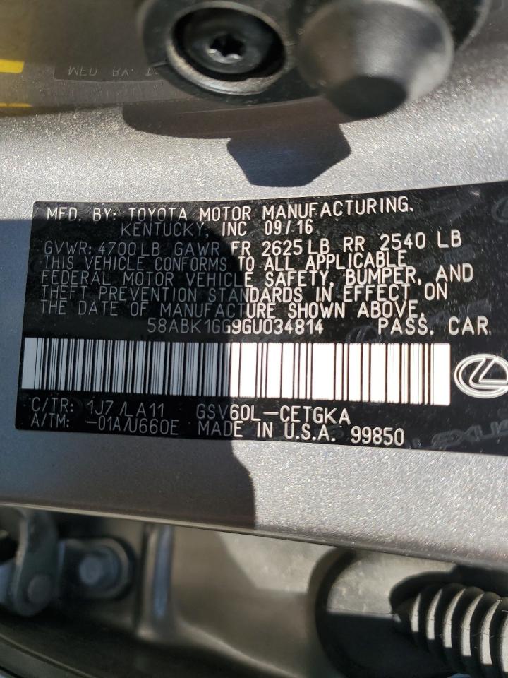 2016 Lexus ES VIN 58ABK1GG9GU034814 Copart auction photo, side / front end damage thumbnail 12