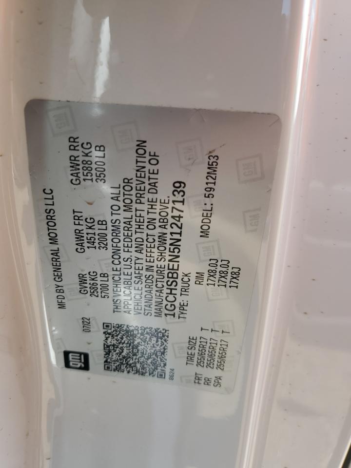 2022 Chevrolet Colorado VIN 1GCHSBEN5N1247139 Copart auction photo, all over damage thumbnail 12