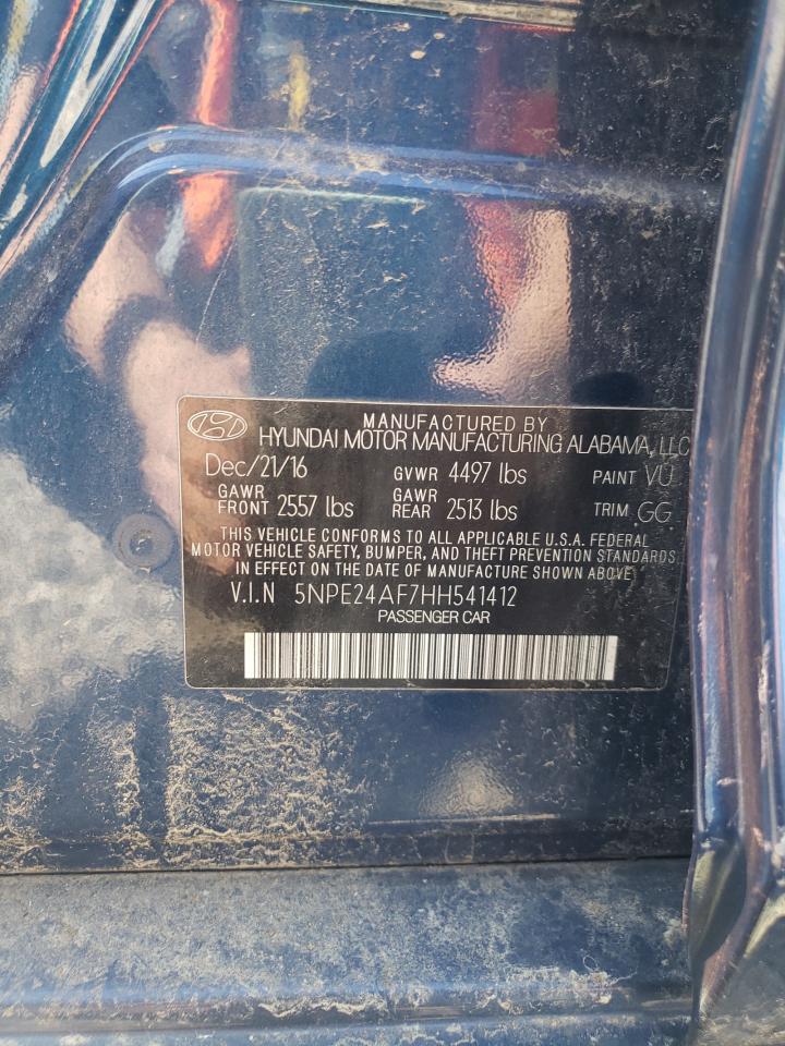 2017 Hyundai Sonata VIN 5NPE24AF7HH541412 Copart auction photo, front end / side damage thumbnail 13