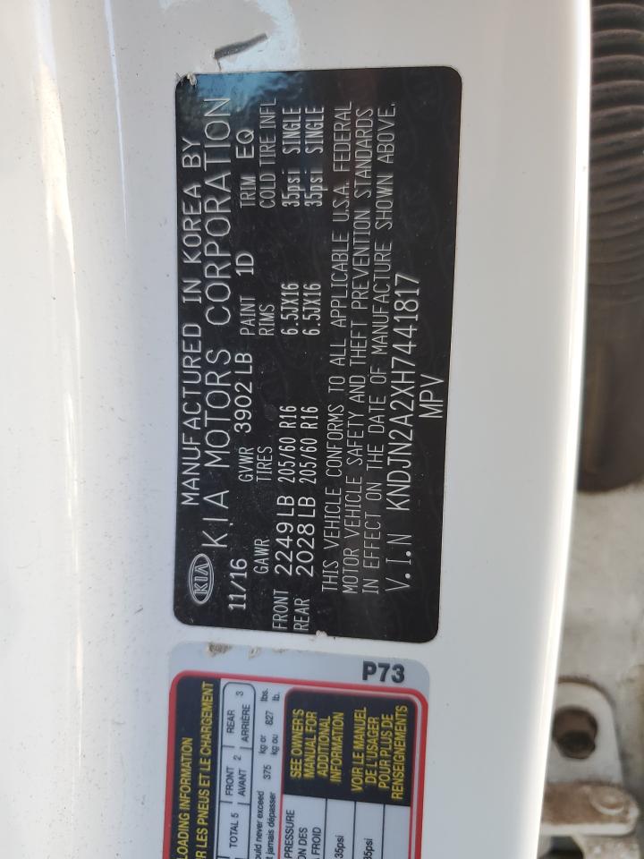 2017 KIA Soul VIN KNDJN2A2XH7441817 Copart auction photo, front end damage thumbnail 12