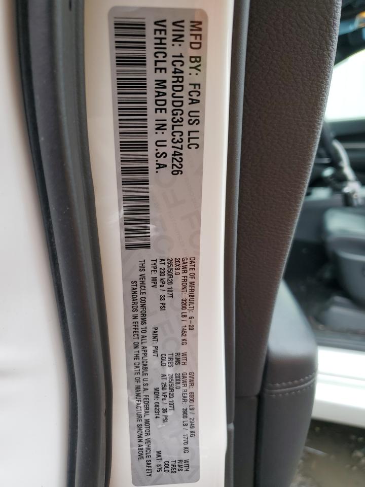 2020 Dodge Durango VIN 1C4RDJDG3LC374226 Copart auction photo, front end damage thumbnail 14