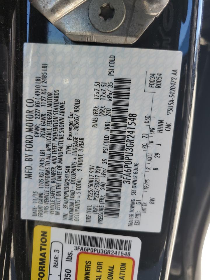 2016 Ford Fusion VIN 3FA6P0PU3GR241548 Copart auction photo, side damage thumbnail 12
