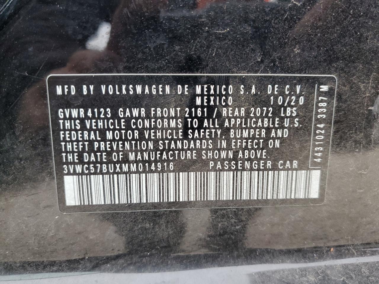 2021 Volkswagen Jetta VIN 3VWC57BUXMM014916 Copart auction photo, front end damage thumbnail 12