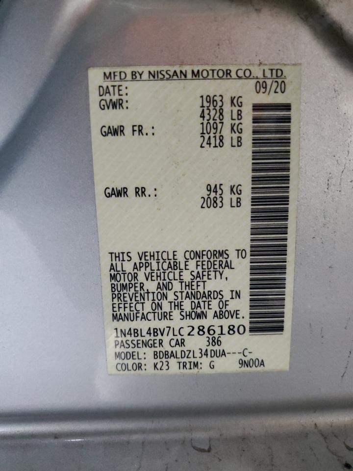 2020 Nissan Altima VIN 1N4BL4BV7LC286180 Copart auction photo, front end / side damage thumbnail 14