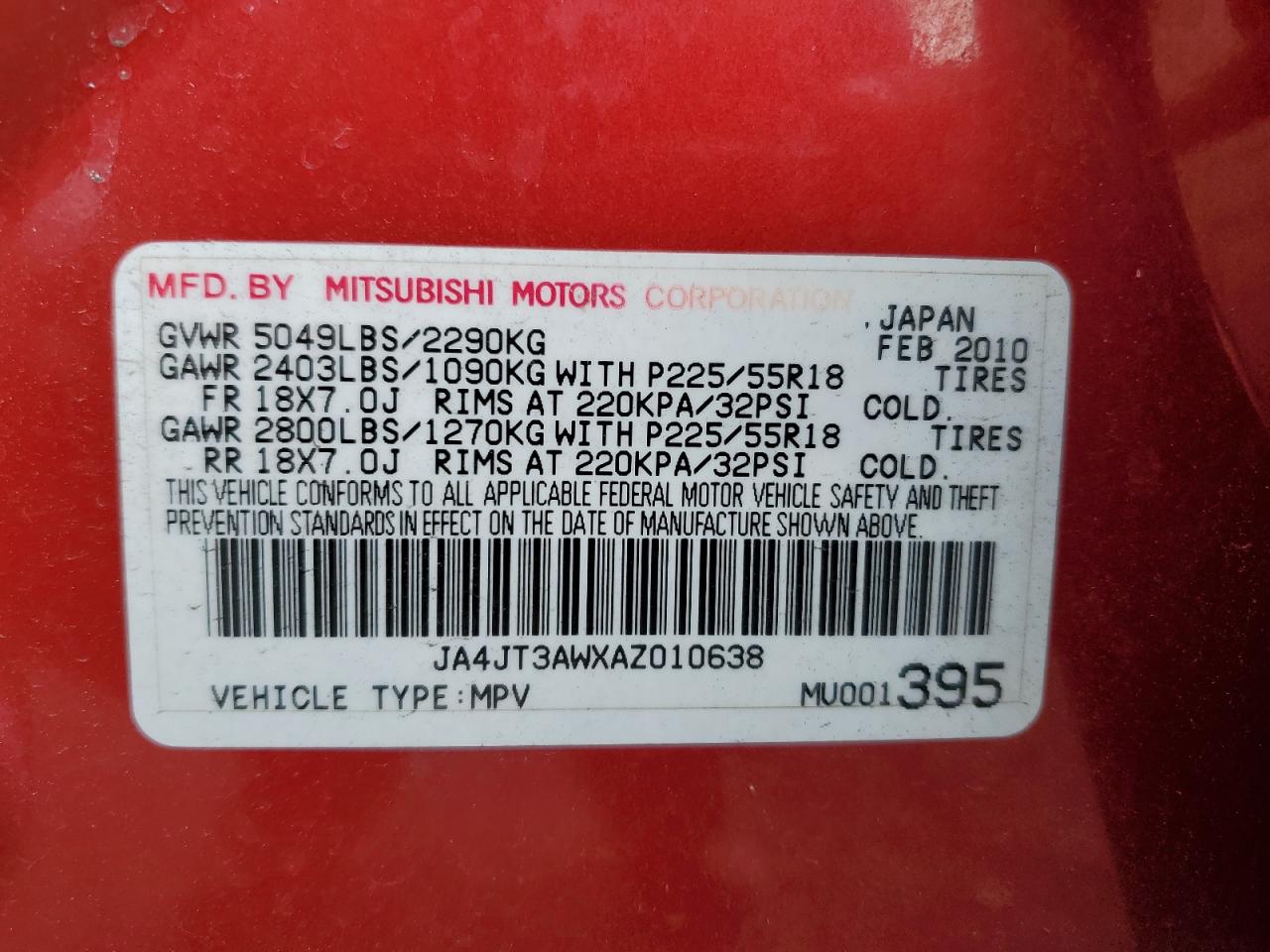 2010 Mitsubishi Outlander VIN JA4JT3AWXAZ010638 Copart auction photo, side damage thumbnail 14