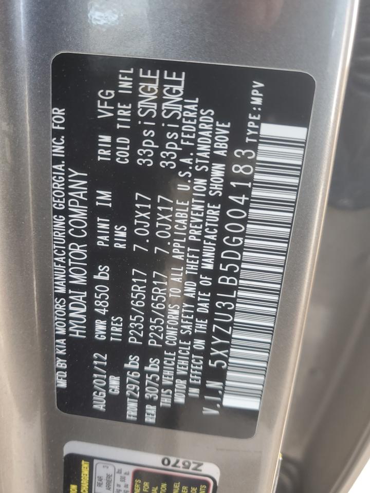 2013 Hyundai Santa Fe VIN 5XYZU3LB5DG004183 Copart auction photo, front end / minor dent/scratches damage thumbnail 13