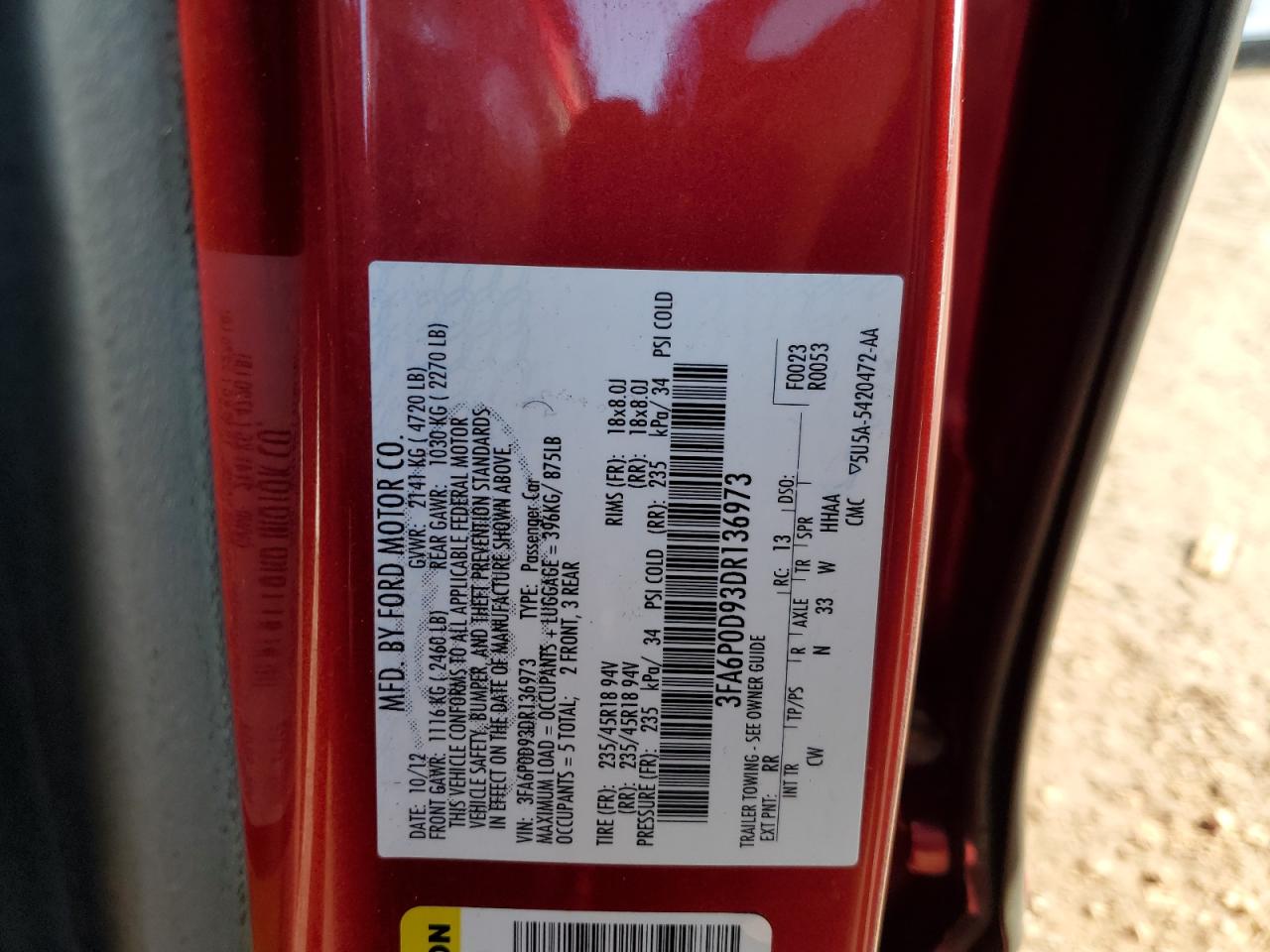 2013 Ford Fusion VIN 3FA6P0D93DR136973 Copart auction photo, rear end damage thumbnail 12