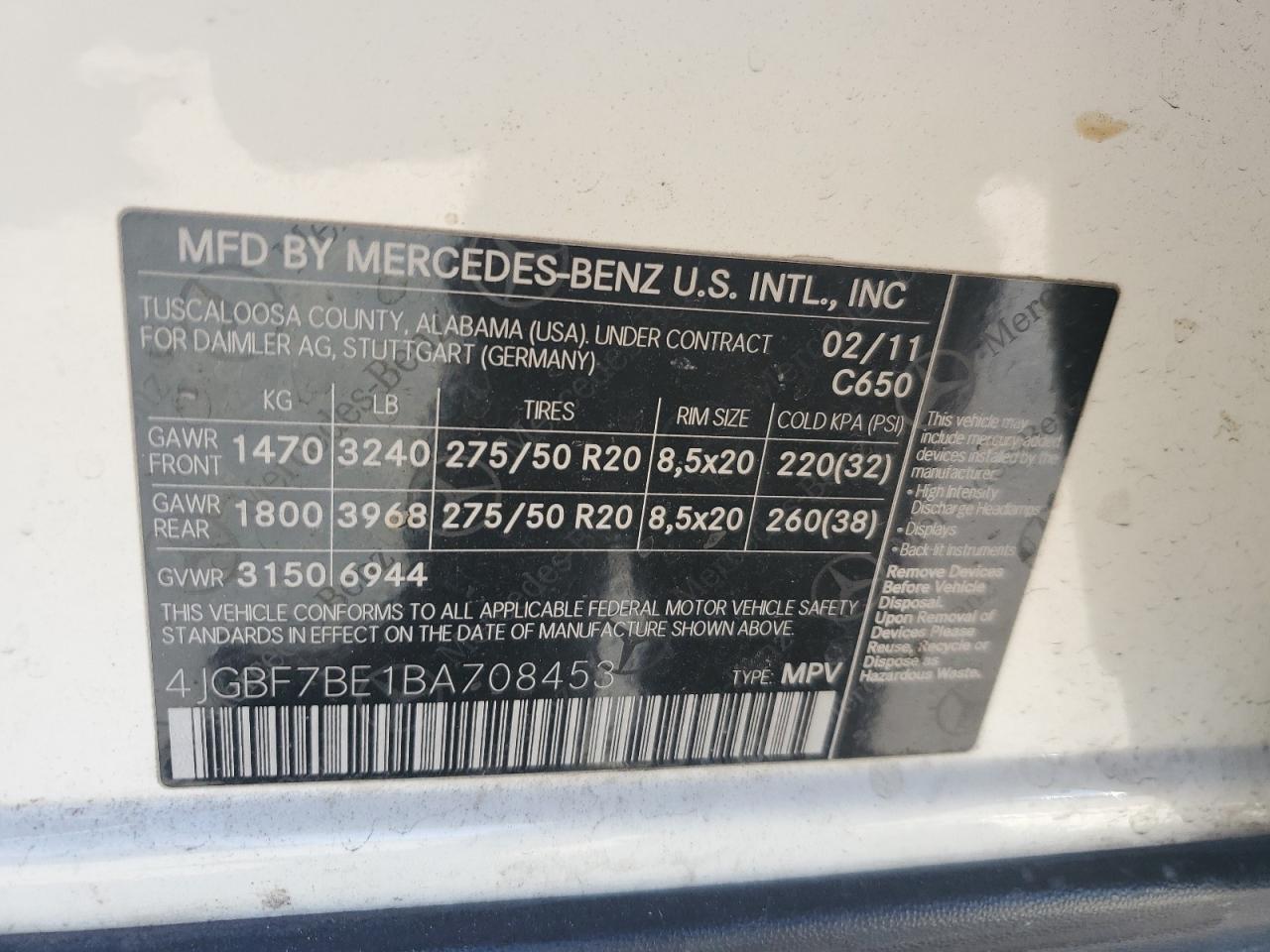 2011 Mercedes-Benz GL-klasse VIN 4JGBF7BE1BA708453 Copart auction photo, all over damage thumbnail 12