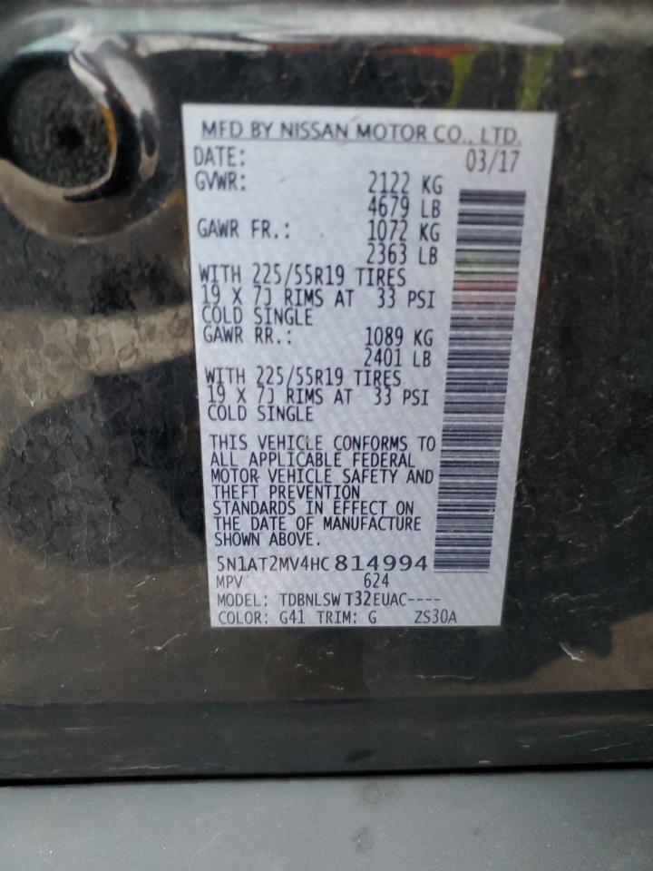 2017 Nissan Rogue VIN 5N1AT2MV4HC814994 Copart auction photo, side / front end damage thumbnail 15