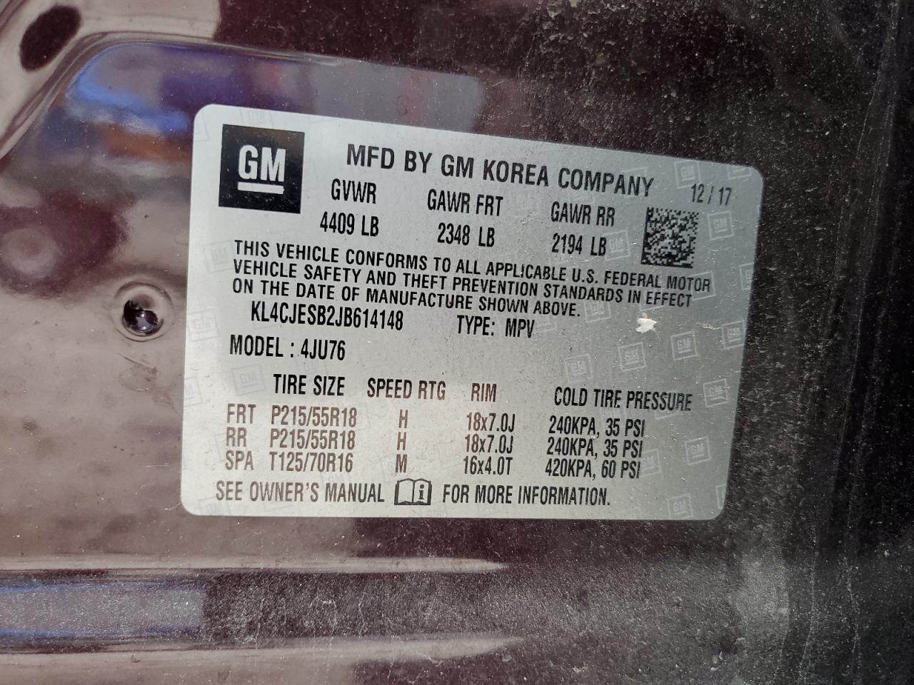 2018 Buick Encore VIN KL4CJESB2JB614148 Copart auction photo, front end damage thumbnail 13