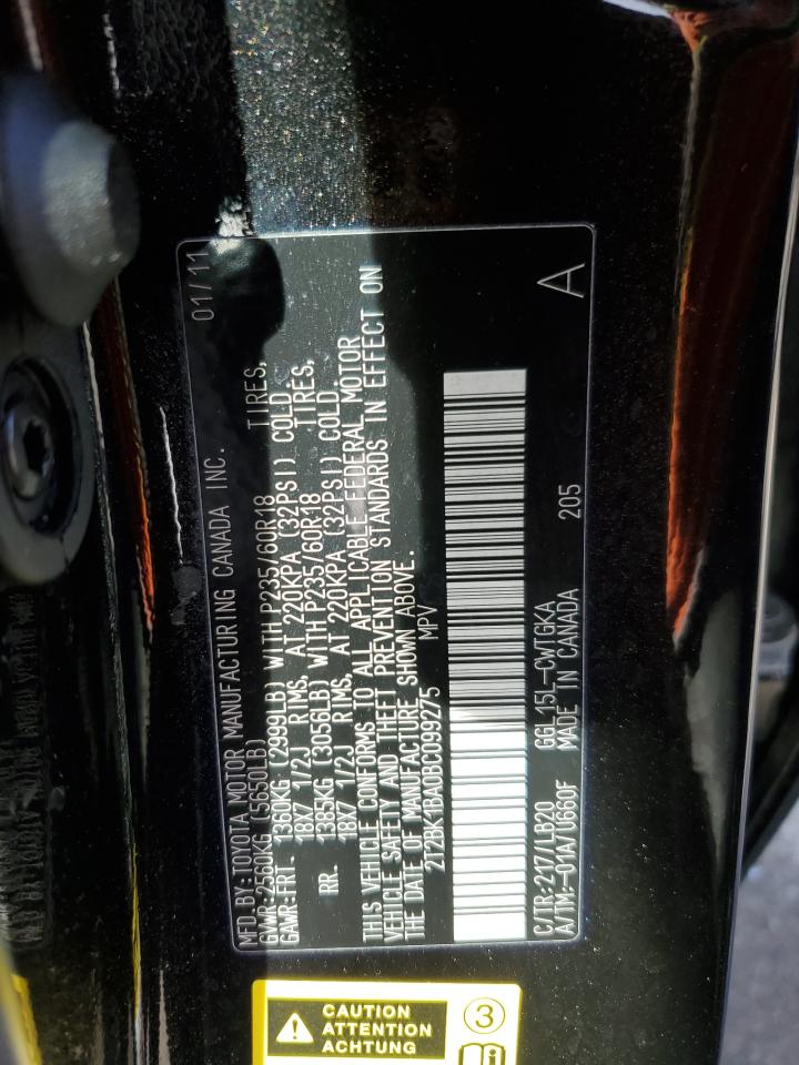2011 Lexus RX VIN 2T2BK1BA0BC099275 Copart auction photo, front end / rear end damage thumbnail 14