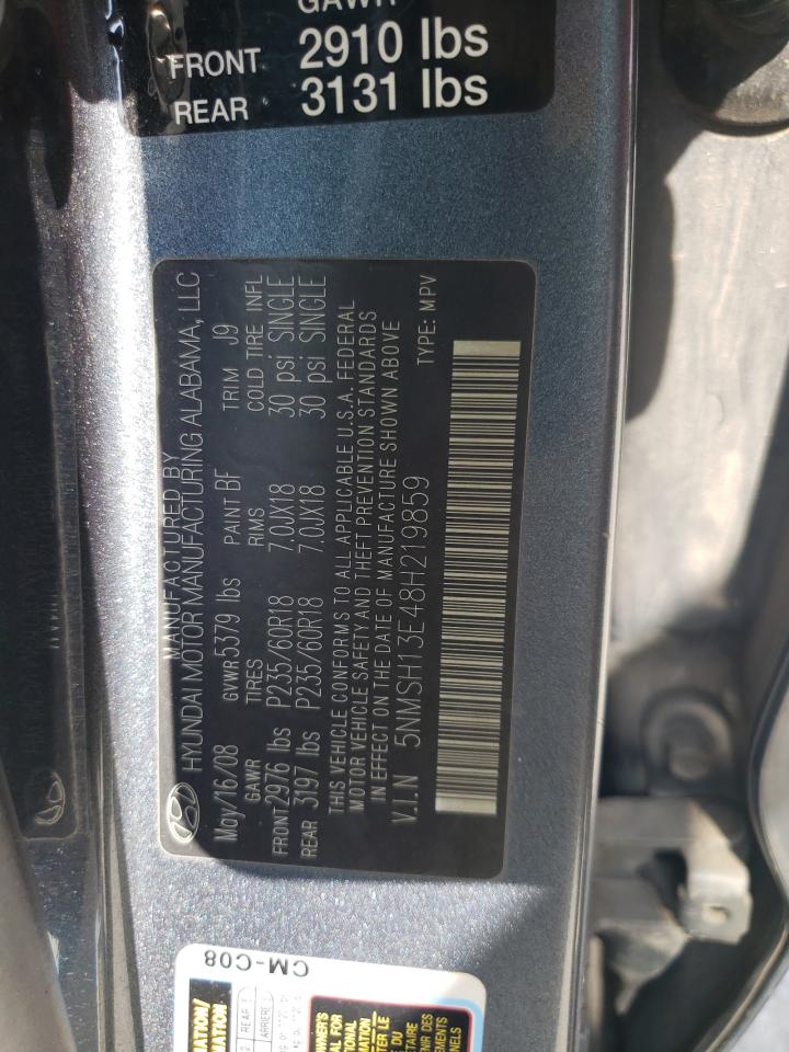 2008 Hyundai Santa Fe VIN 5NMSH13E48H219859 Copart auction photo, mechanical / front end damage thumbnail 13