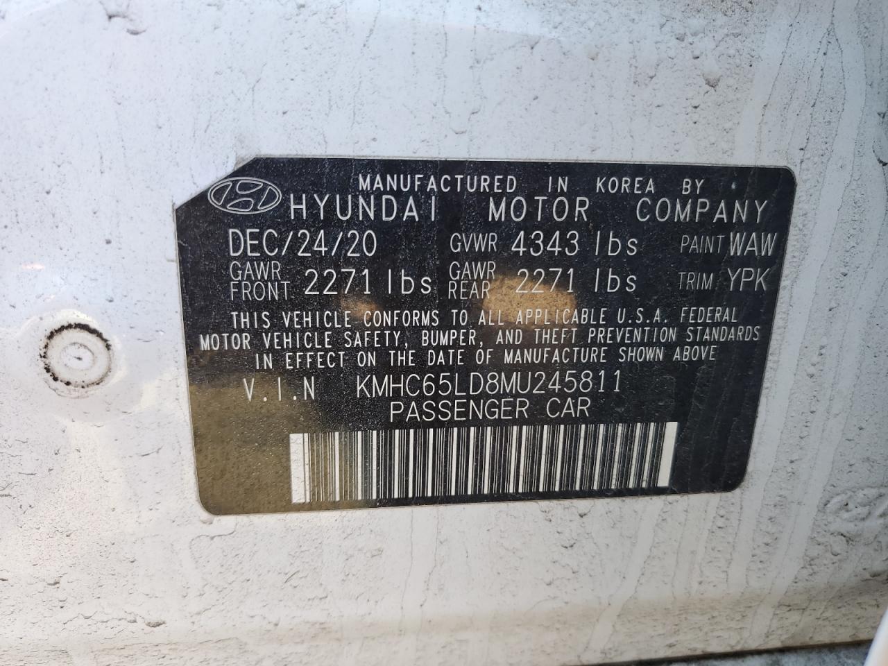 2021 Hyundai IONIQ VIN KMHC65LD8MU245811 Copart auction photo, all over damage thumbnail 12