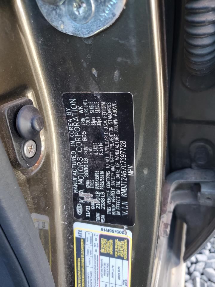 2012 KIA Soul VIN KNDJT2A67C7397728 Copart auction photo, front end damage thumbnail 12