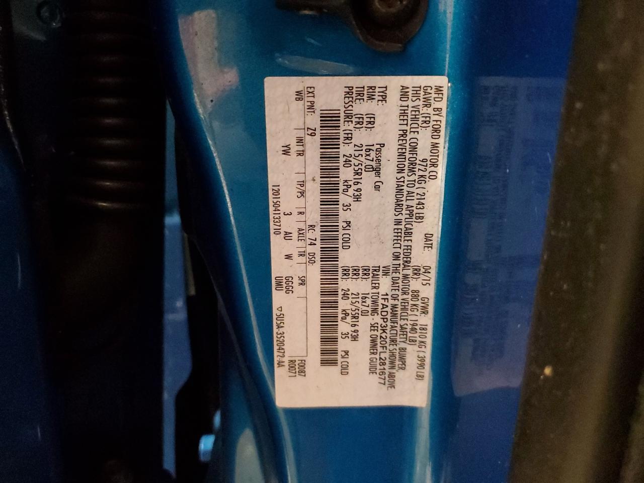 2015 Ford Focus VIN 1FADP3K20FL281677 Copart auction photo, front end / side damage thumbnail 12