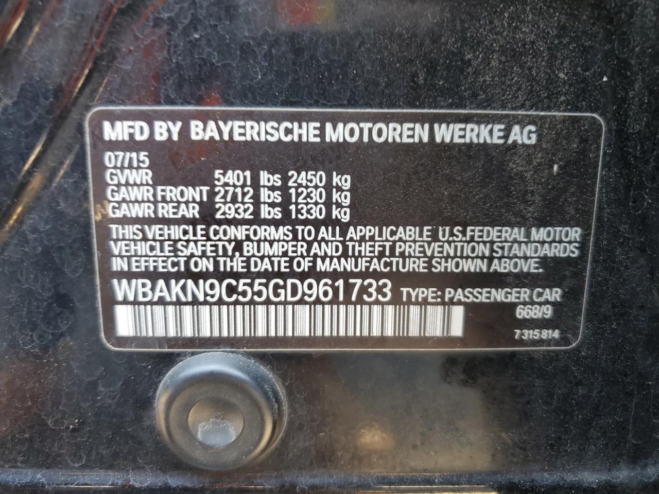 2016 BMW 5er VIN WBAKN9C55GD961733 Copart auction photo, frame damage damage thumbnail 12