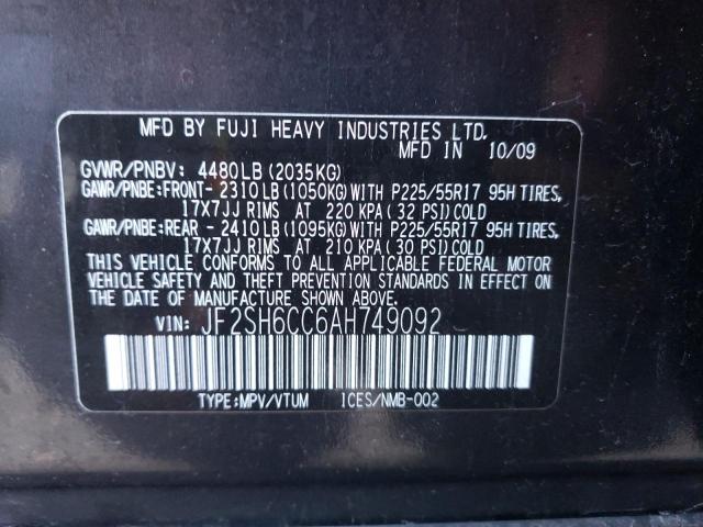 2010 Subaru Forester VIN JF2SH6CC6AH749092 Copart auction photo, side / front end damage thumbnail 13