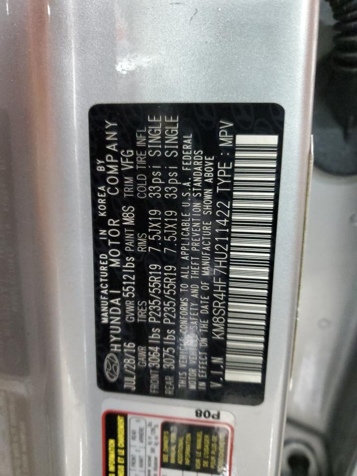 2017 Hyundai Santa Fe VIN KM8SR4HF7HU211422 Copart auction photo, mechanical / front end damage thumbnail 14