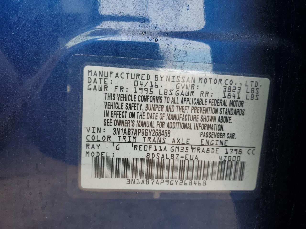 2016 Nissan Sentra VIN 3N1AB7AP9GY268468 Copart auction photo, front end damage thumbnail 12