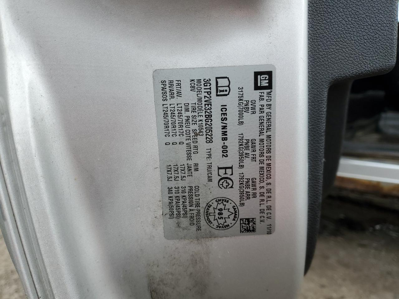 2011 GMC Sierra VIN 3GTP2VE32BG205228 Copart auction photo, front end damage thumbnail 12