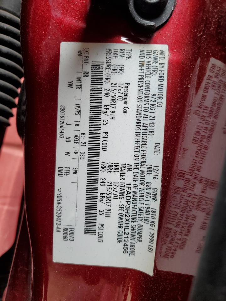 2017 Ford Focus VIN 1FADP3H2XHL212456 Copart auction photo, minor dent/scratches damage thumbnail 12