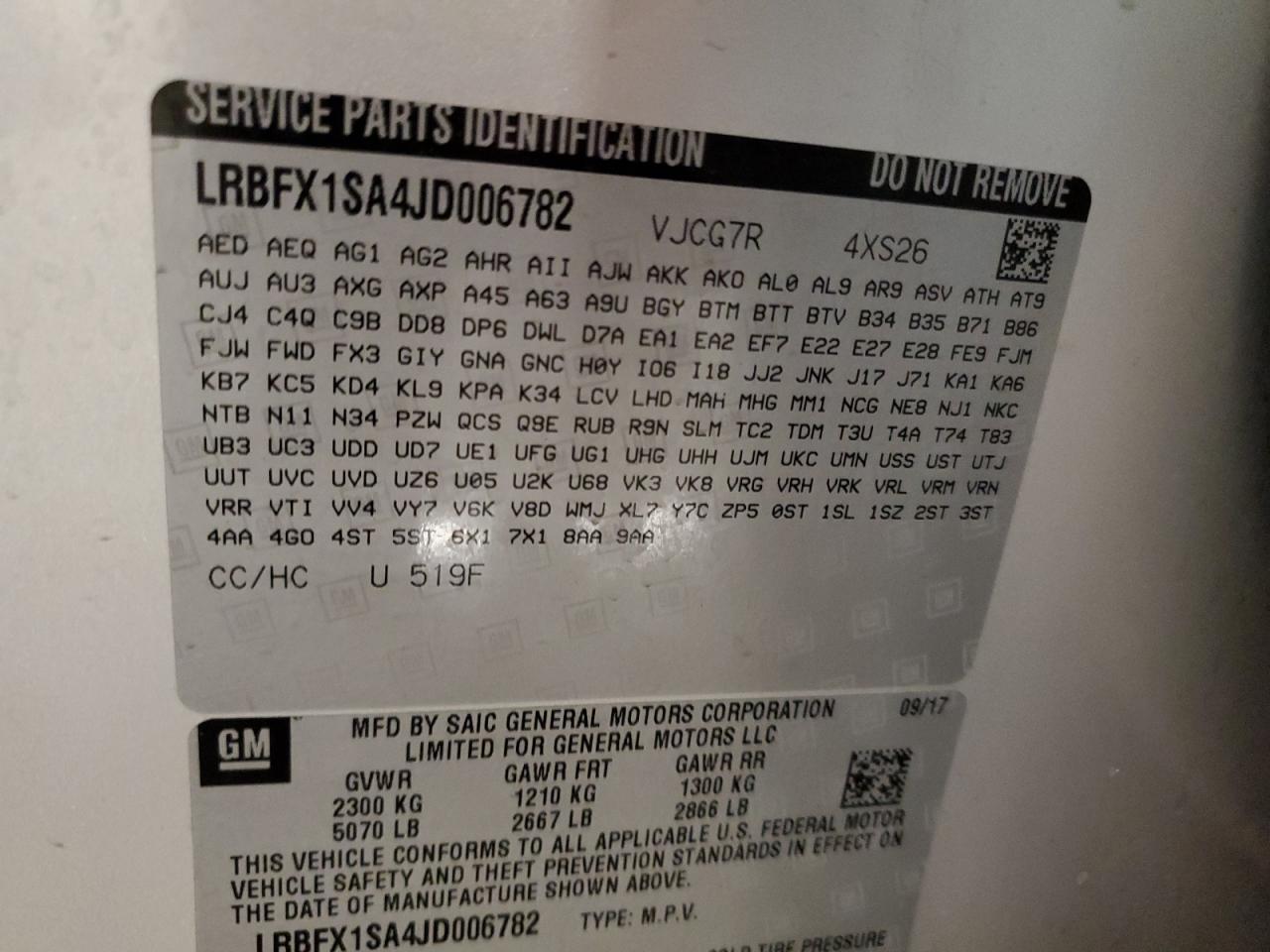 2018 Buick Envision VIN LRBFX1SA4JD006782 Copart auction photo, front end damage thumbnail 13