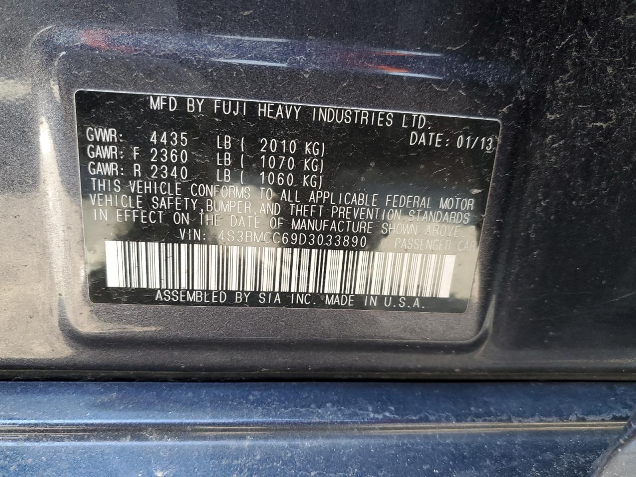 2013 Subaru Legacy VIN 4S3BMCC69D3033890 Copart auction photo, front end / minor dent/scratches damage thumbnail 12