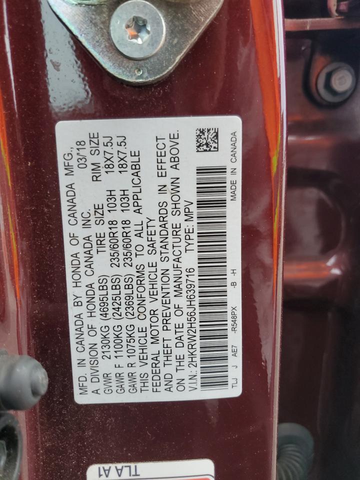 2018 Honda CR-V VIN 2HKRW2H56JH639716 Copart auction photo, front end / side damage thumbnail 13
