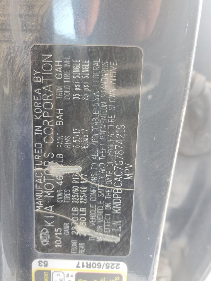 2016 KIA Sportage VIN KNDPBCAC7G7874219 Copart auction photo, water/flood damage thumbnail 14
