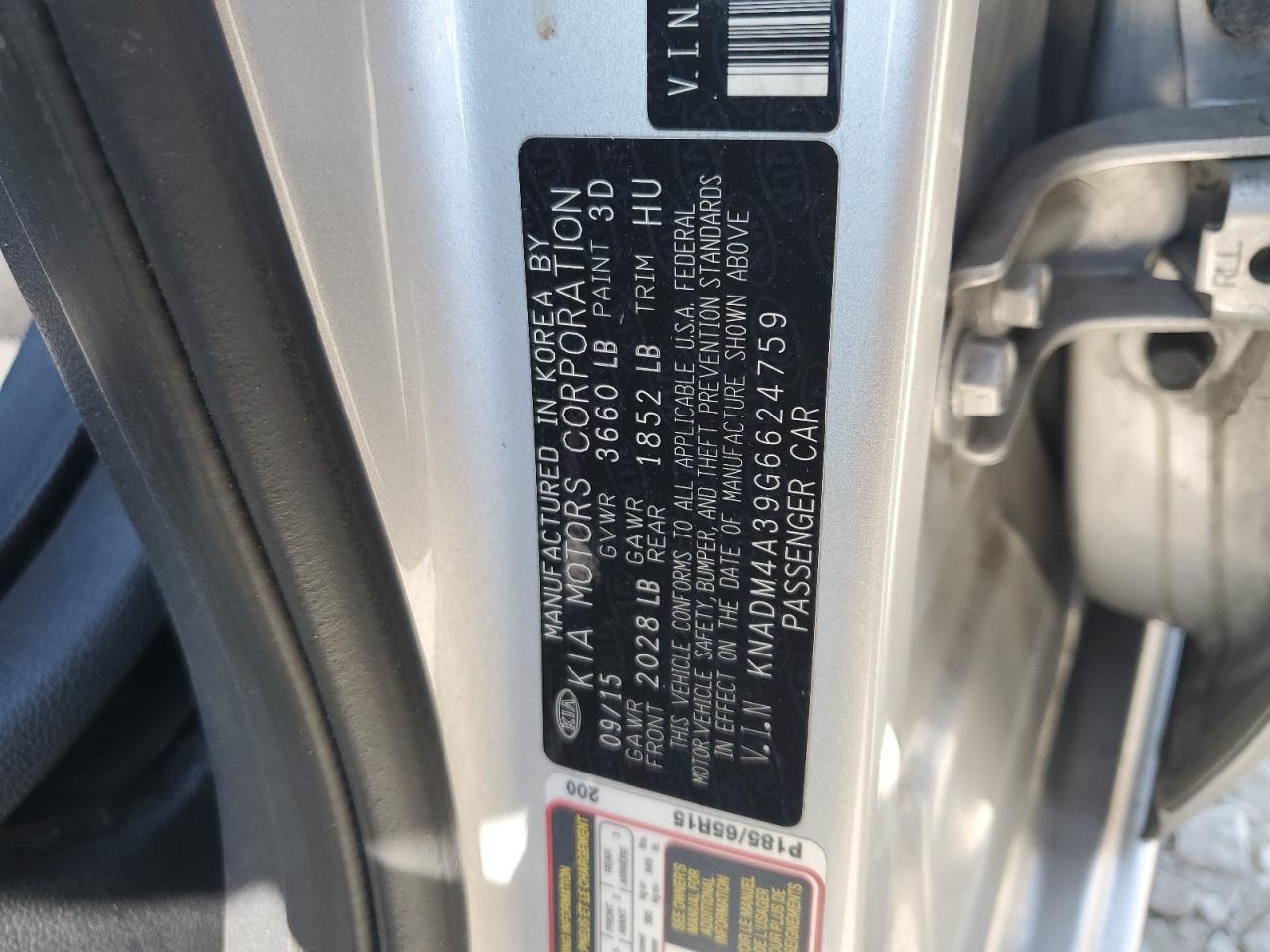 2016 KIA Rio VIN KNADM4A39G6624759 Copart auction photo, side / front end damage thumbnail 12