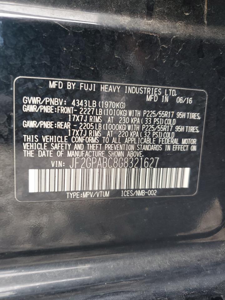 2016 Subaru XV VIN JF2GPABC8G8321627 Copart auction photo, side / rear end damage thumbnail 13