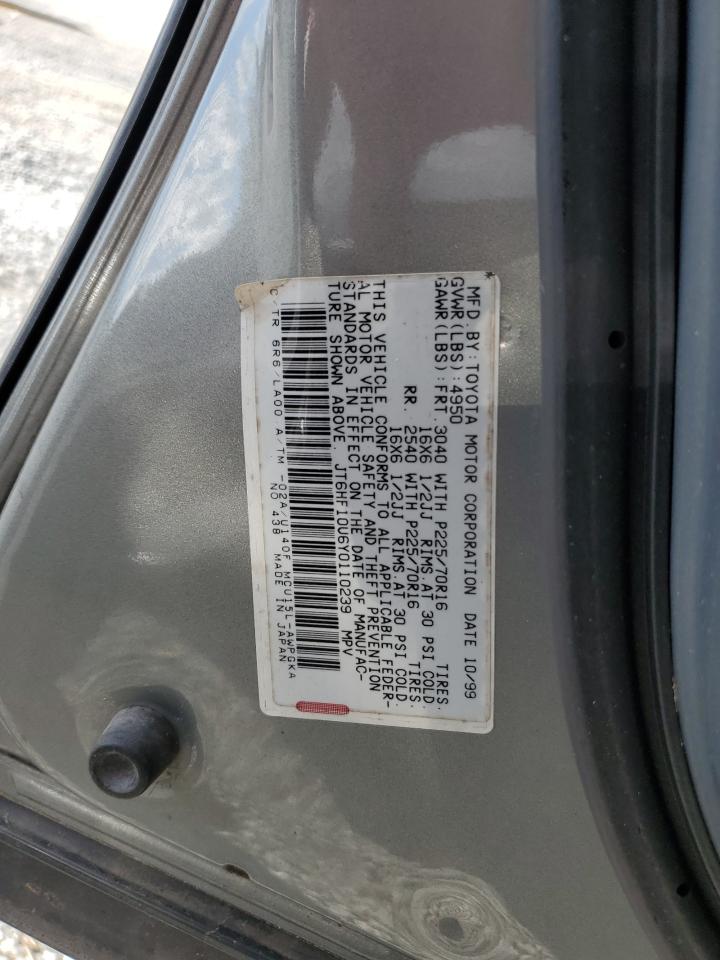 2000 Lexus RX VIN JT6HF10U6Y0110239 Copart auction photo, front end damage thumbnail 13