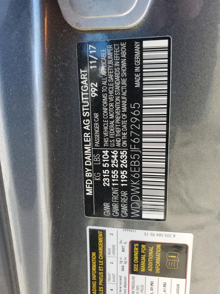 2018 Mercedes-Benz C-klasse VIN WDDWK6EB5JF672965 Copart auction photo, side damage thumbnail 12