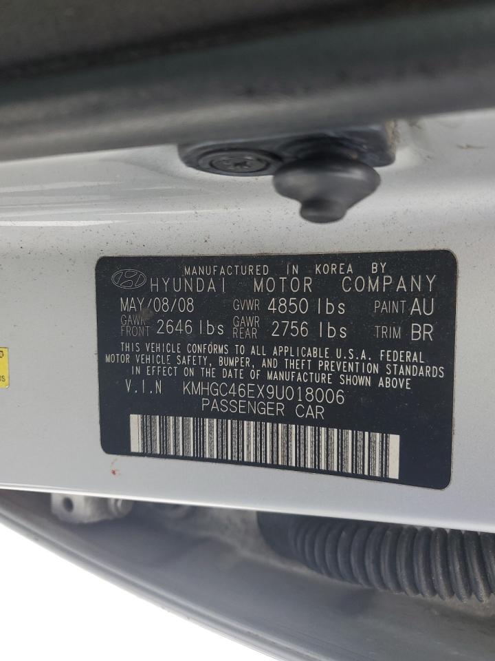 2009 Hyundai Genesis VIN KMHGC46EX9U018006 Copart auction photo, side / front end damage thumbnail 13