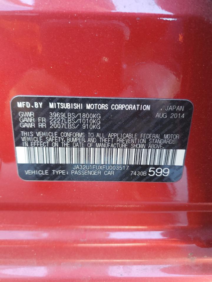 2015 Mitsubishi Lancer VIN JA32U1FUXFU003517 Copart auction photo, rear end / front end damage thumbnail 13