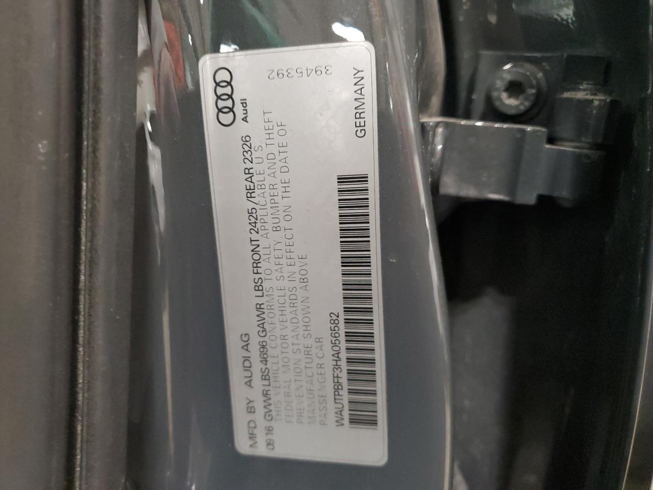 2017 Audi A3 VIN WAUTPBFF3HA056582 Copart auction photo, rear end / front end damage thumbnail 14