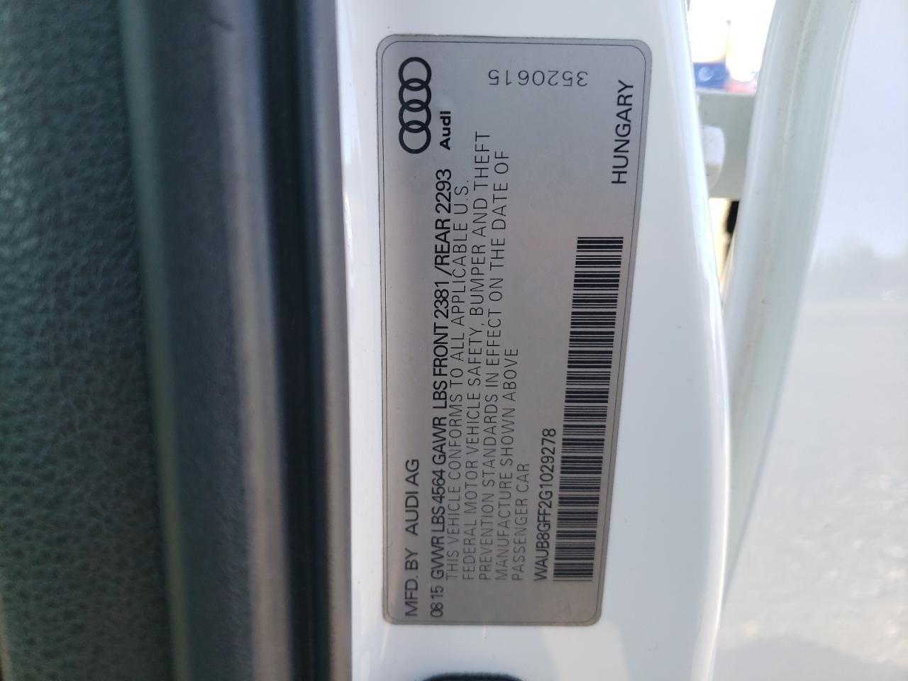 2016 Audi A3 VIN WAUB8GFF2G1029278 Copart auction photo, front end damage thumbnail 12