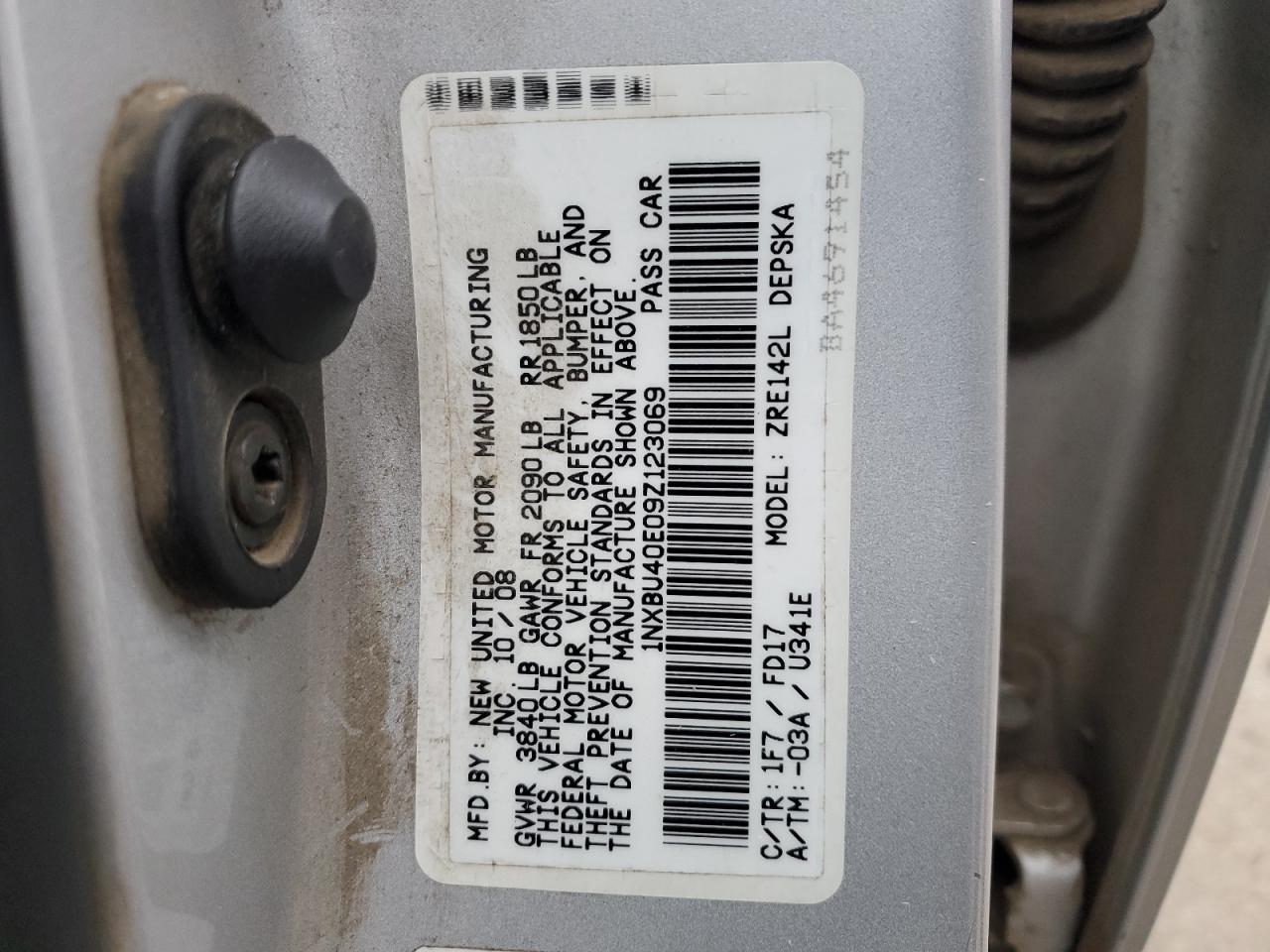 2009 Toyota Corolla VIN 1NXBU40E09Z123069 Copart auction photo, front end / rear end damage thumbnail 13
