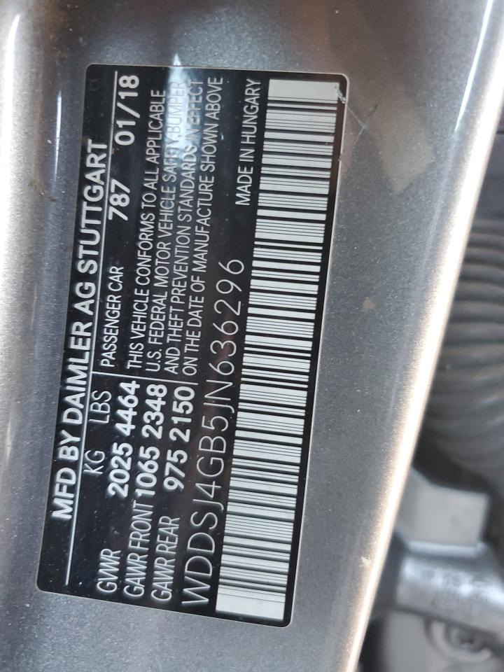 2018 Mercedes-Benz CLA-klasse VIN WDDSJ4GB5JN636296 Copart auction photo, front end / side damage thumbnail 14