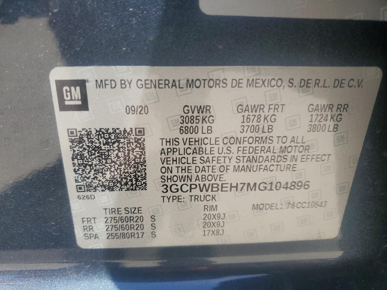 2021 Chevrolet Silverado VIN 3GCPWBEH7MG104896 Copart auction photo, hail damage thumbnail 12
