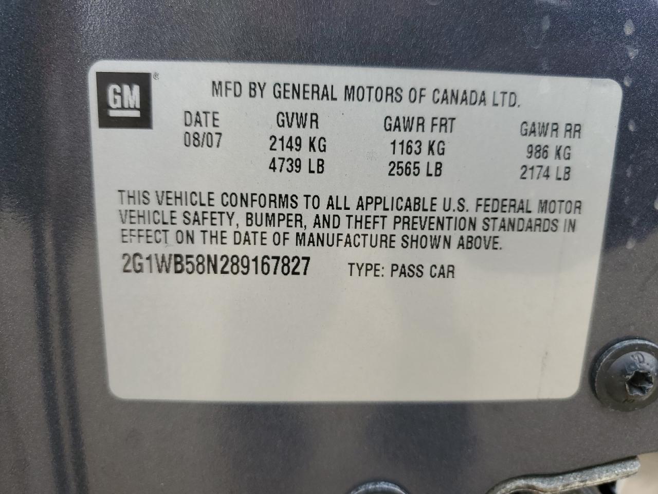 2008 Chevrolet Impala VIN 2G1WB58N289167827 Copart auction photo, front end damage thumbnail 14