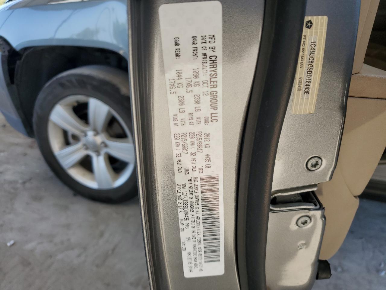 2013 Jeep Compass VIN 1C4NJCBB9DD184436 Copart auction photo, front end / side damage thumbnail 15