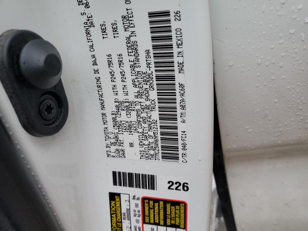 2022 Toyota Tacoma VIN 3TMCZ5AN6NM512182 Copart auction photo, front end damage thumbnail 13